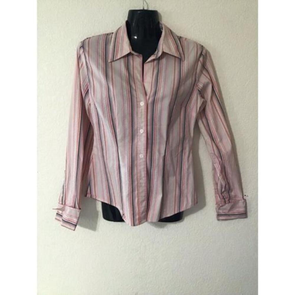 Women's New York & Company Pink Striped Button Down Shirt Size XS